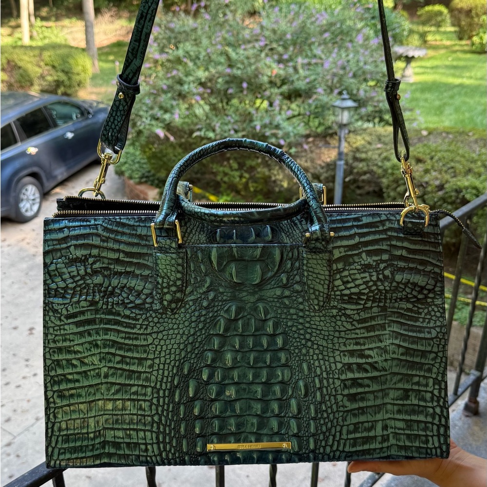 Brahmin Green Crocodile-Embossed Satchel